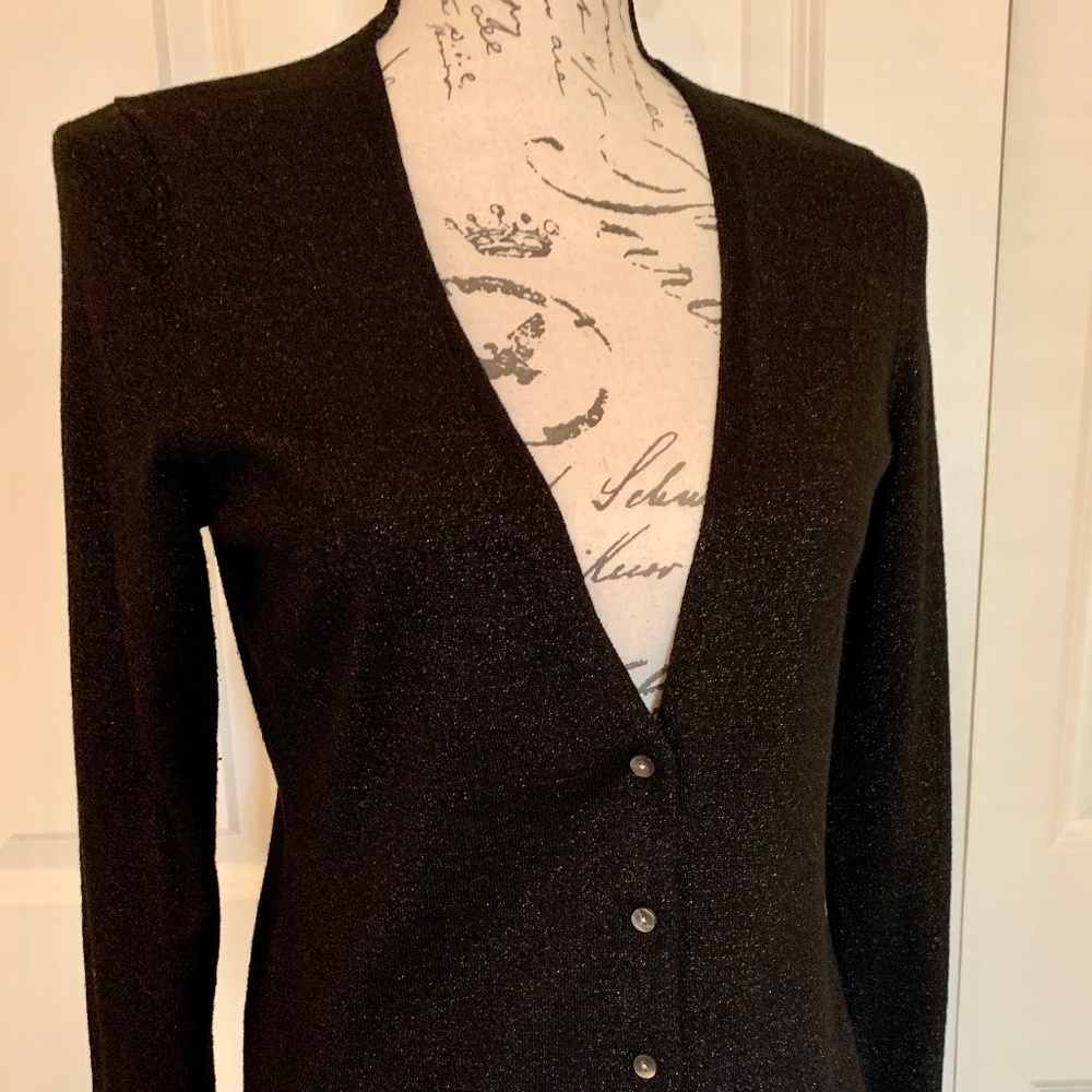 Ann Taylor Black Metallic Long Cardigan - S